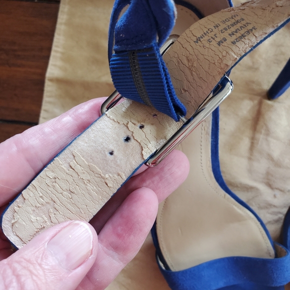CALVIN KLEIN VIVIAN SUEDE BLUE STILETTO SANDALS ANKLE STRAP SIZE 8M IN IT'S BOX - Picture 5 of 8